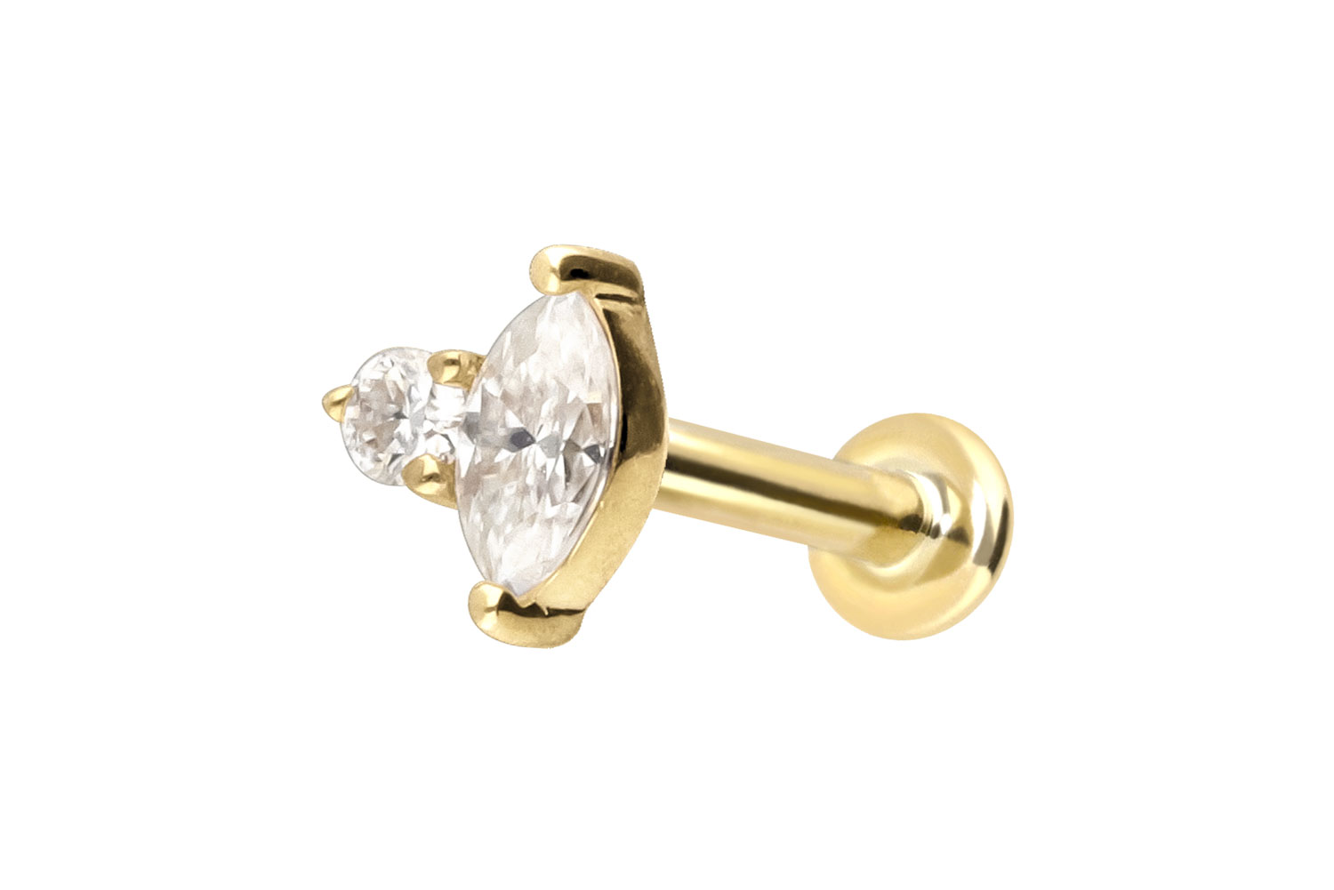 14 Karat Gold Labret Piercing mit Innengewinde MOISSANIT-DESIGN